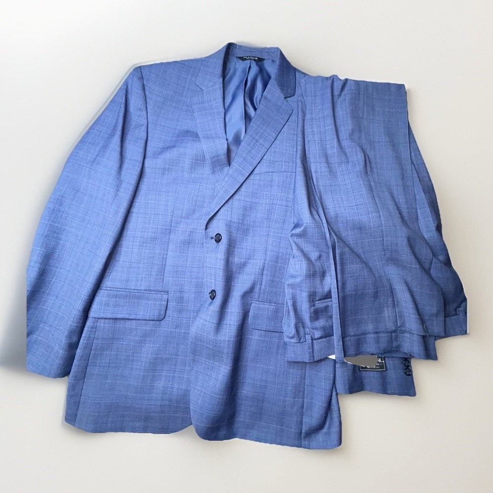 Jos A Bank Executive Suit Mens 43R Blue Windowpane Wool 2Pc NWT 37w Unhemmed